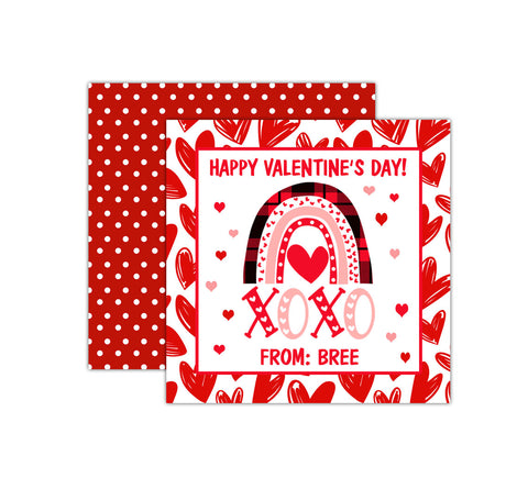 Personalized XOXO Rainbow Valentine's Day Tags, Valentine Cards
