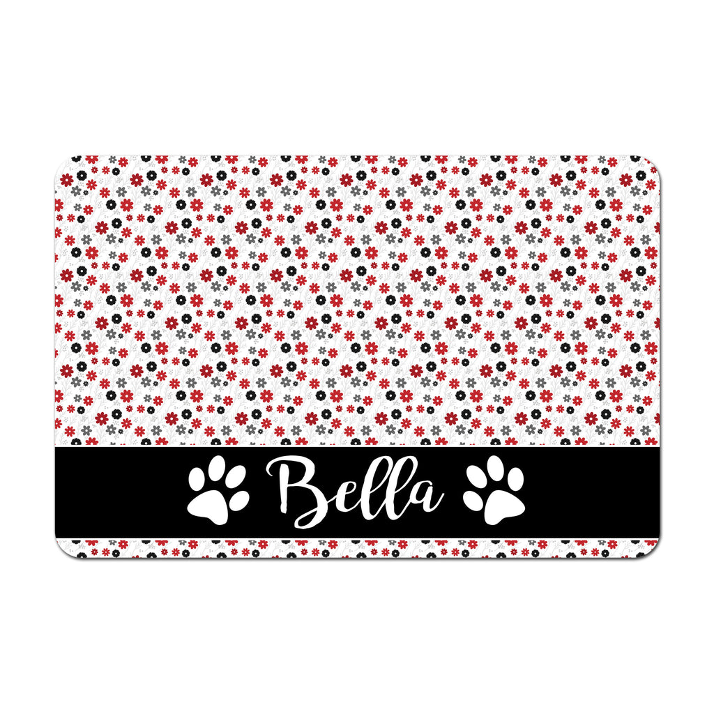 Personalized Pet Food Placemat - Red and Black Flowers