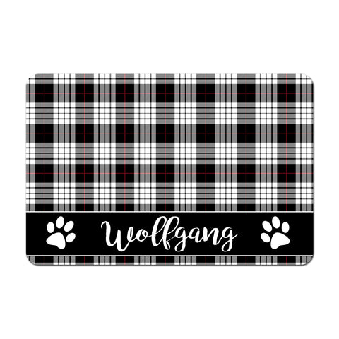 Personalized Pet Food Placemat - Red and Black Plaid