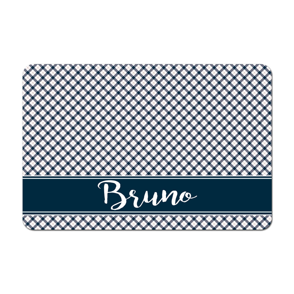 Personalized Pet Food Placemat - Blue and Red Plaid