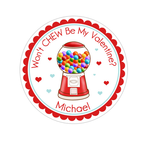 Red Gumball Machine Personalized Valentines Day Sticker