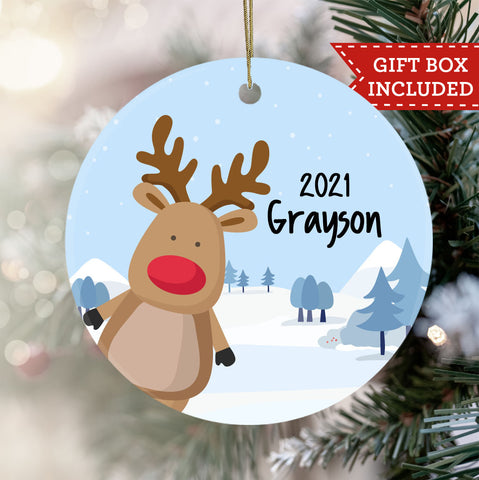 Personalized Kids Kawaii Reindeer Ornament