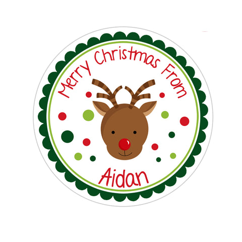 Reindeer Face Personalized Christmas Gift Sticker