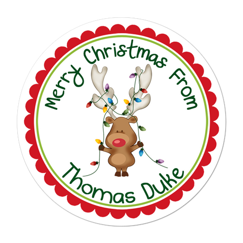 Reindeer With Lights Personalized Christmas Gift Sticker
