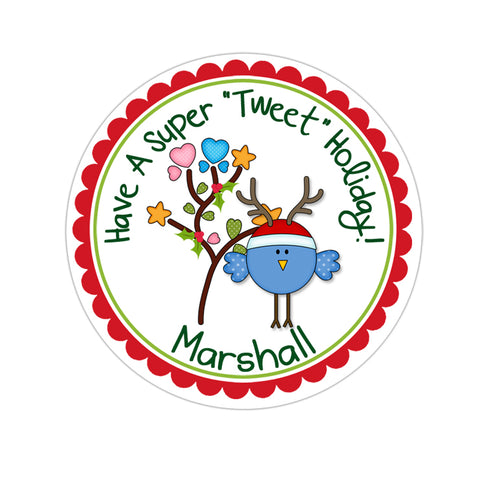 Blue Reindeer Bird Personalized Christmas Gift Sticker