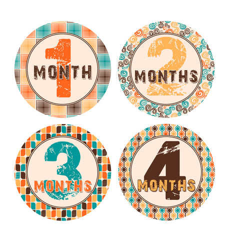 Retro 70's Patterned Baby Month Stickers