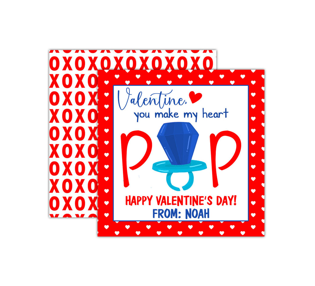 Personalized Blue Ring Pop Valentine's Day Tags, Valentine Cards