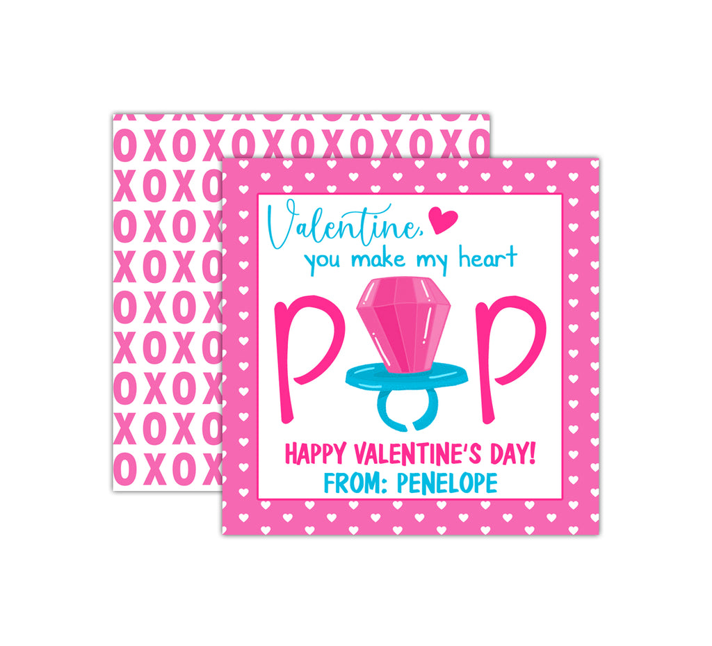 Personalized Pink Ring Pop Valentine's Day Tags, Valentine Cards