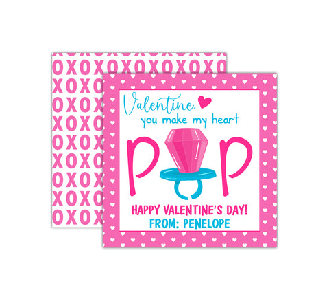 Personalized Pink Ring Pop Valentine's Day Tags, Valentine Cards