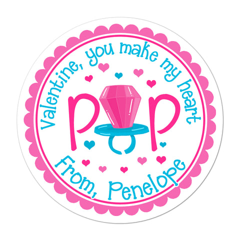 Pink Ring Pop Personalized Valentines Day Sticker