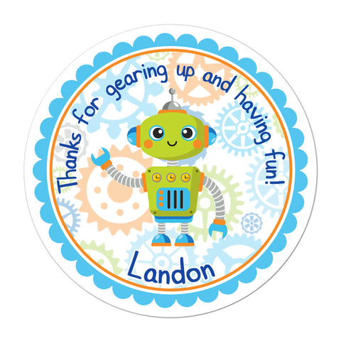 Robot Personalized Birthday Favor Sticker