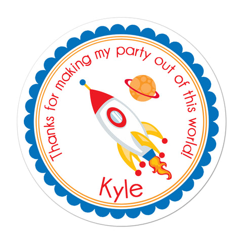 Rocket Ship Personalized Birthday Favor Sticker