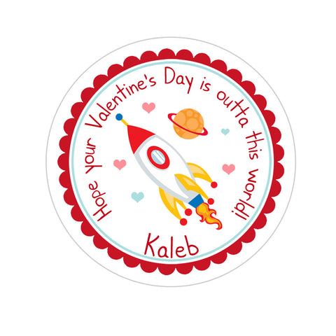 Rocket Ship Personalized Valentines Day Sticker
