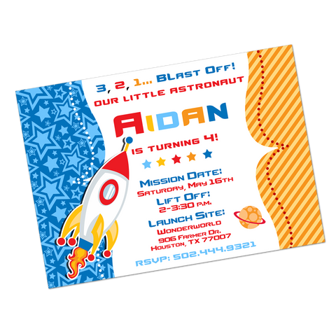 Rocket Ship Digital Birthday Invitation