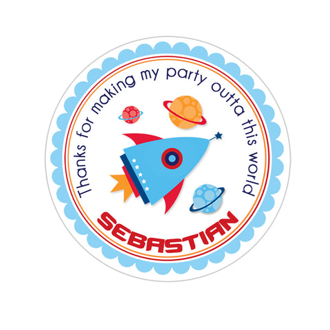 Rocket Personalized Birthday Favor Sticker