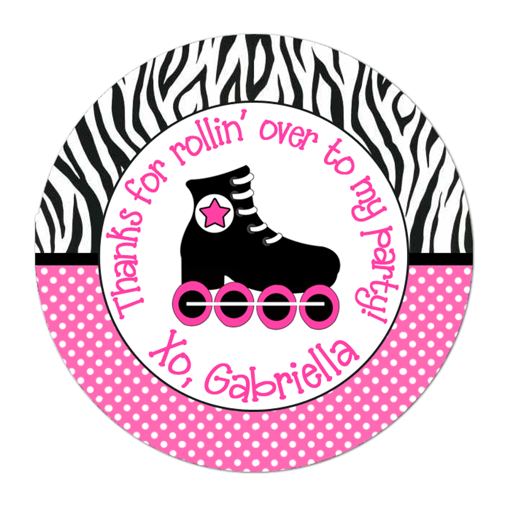 Roller Skate Wide Polka Dot Zebra Print Border Personalized Sticker Birthday Stickers - INKtropolis