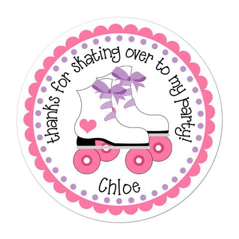 Roller Skate With Bows Personalized Birthday Favor Sticker