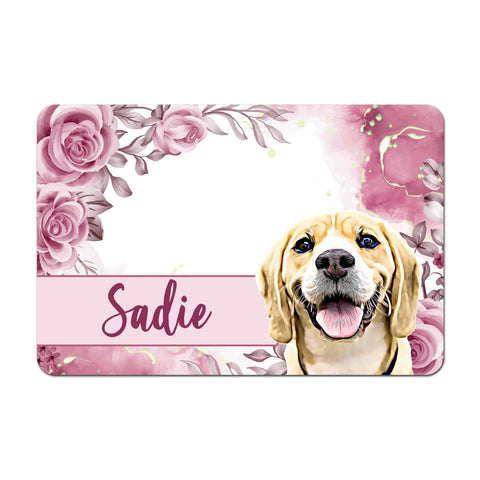 Personalized Pet Food Placemat - Custom Pet Photo - Pink Roses