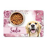 Personalized Pet Food Placemat - Custom Pet Photo - Pink Roses