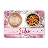 Personalized Pet Food Placemat - Pink Roses