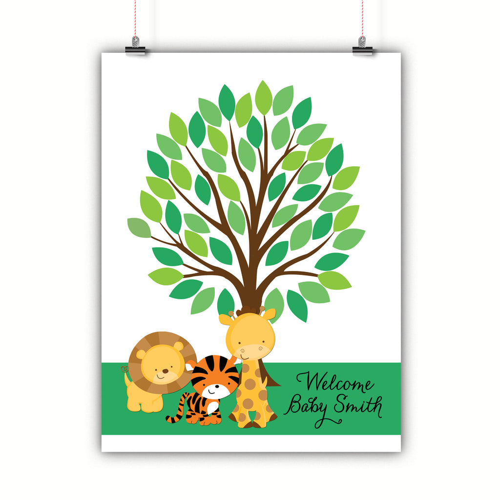 Personalized Baby Shower Guest Book Alternative - Safari Balloons Customized Poster, Print, Framed or Canvas, 50 Signatures Baby Shower Guest Book - INKtropolis