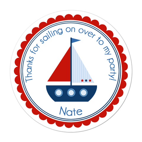 Nautical Sailboat Personalized Birthday Favor Sticker