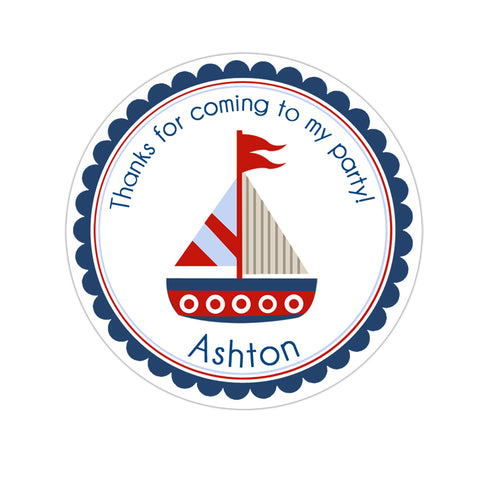 Nautical Sailboat Personalized Birthday Favor Sticker