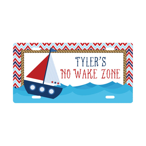 Personalized Sailboat License Plate Sign - Kids Door Sign