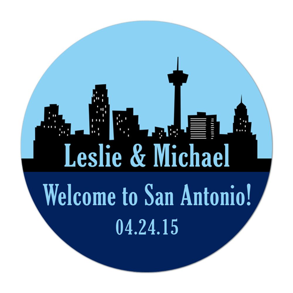 San Antonio Texas Skyline Personalized Sticker Wedding Stickers - INKtropolis