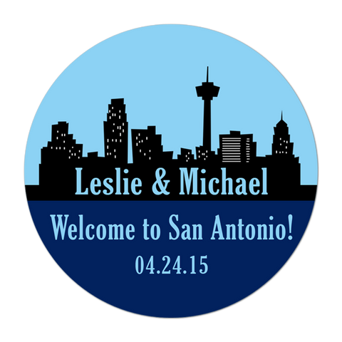San Antonio Skyline Personalized Destination Wedding Favor Sicker