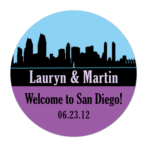San Diego Skyline Personalized Destination Wedding Favor Sticker