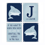 Shark Nursery Wall Art Decor Poster, Print, Framed or Canvas - Set of 4 kids room art - INKtropolis