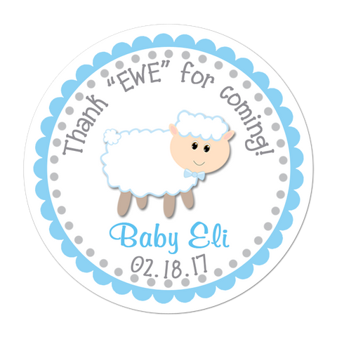 Blue Sheep Personalized Baby Shower Sticker