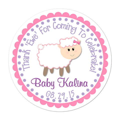 Pink Sheep Personalized Baby Shower Sticker