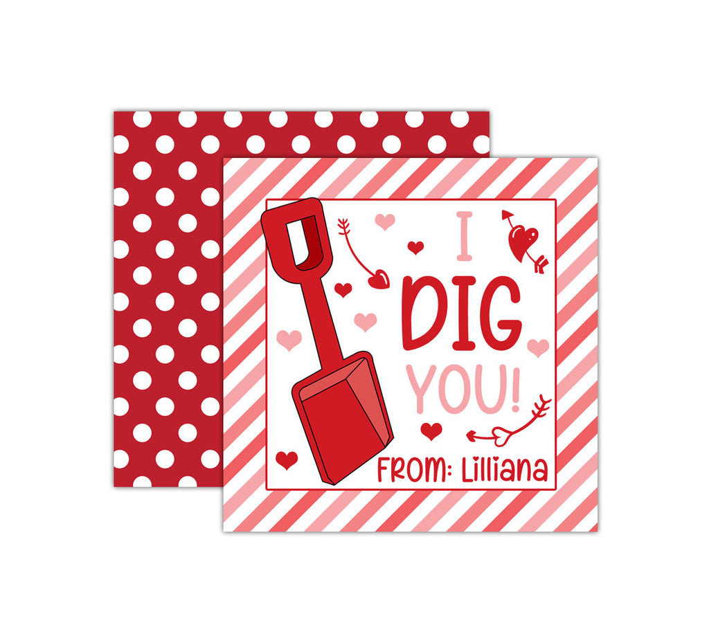Personalized Shovel I Dig You Valentine's Day Tags, Valentine Cards