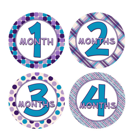 Purple & Blue Colored Baby Month Stickers