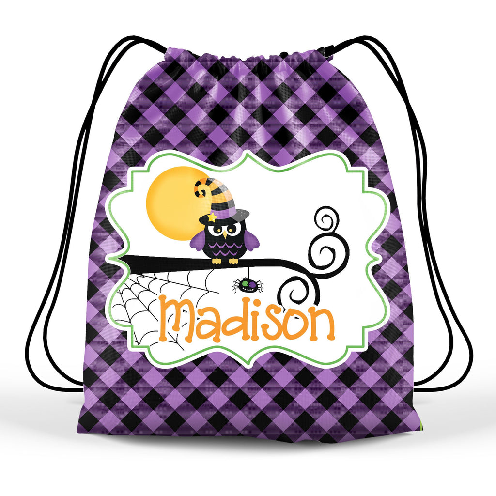 Personalized Halloween Trick Or Treat Bag, Kids Drawstring Bag - Owl Witch