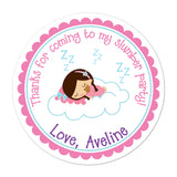 Slumber Party Brown Haired Girl Personalized Sticker Birthday Stickers - INKtropolis