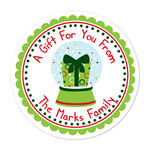Present Snowglobe Personalized Christmas Gift Sticker