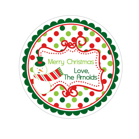 Snowman Fancy Frame Polka Dot Personalized Holiday Gift Sticker