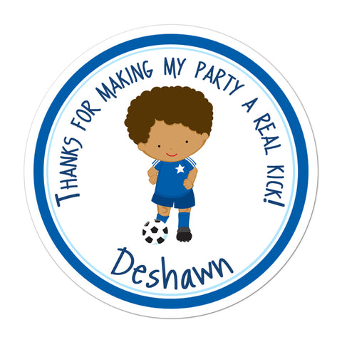 African American Soccer Player Personalized Birthday Favor Sticker