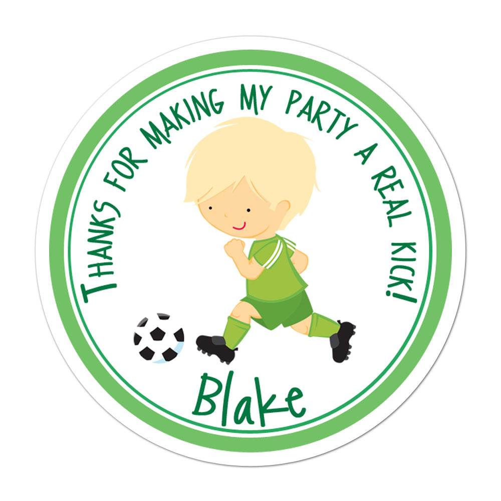 Soccer Player Brown Haired Boy Personalized Sticker Birthday Stickers - INKtropolis