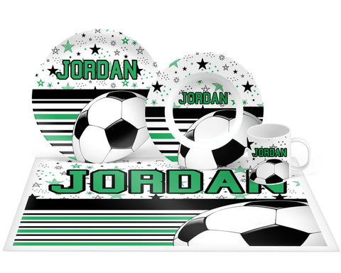 Personalized Soccer Plate, Bowl, Mug, Placemat Set - Choose Your Pieces