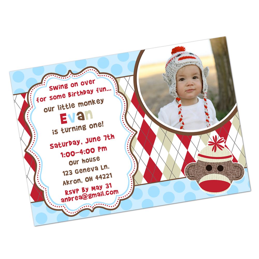 Blue Sock Monkey Digital Invitation Digital Invitations - INKtropolis