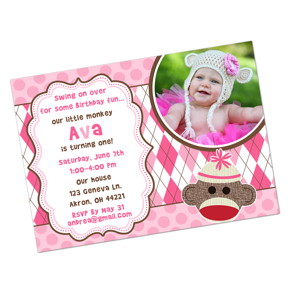 Pink Sock Monkey Digital Invitation Digital Invitations - INKtropolis