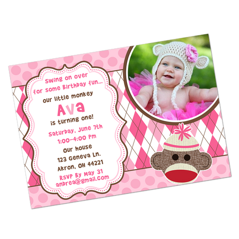 Pink Sock Monkey Digital Invitation