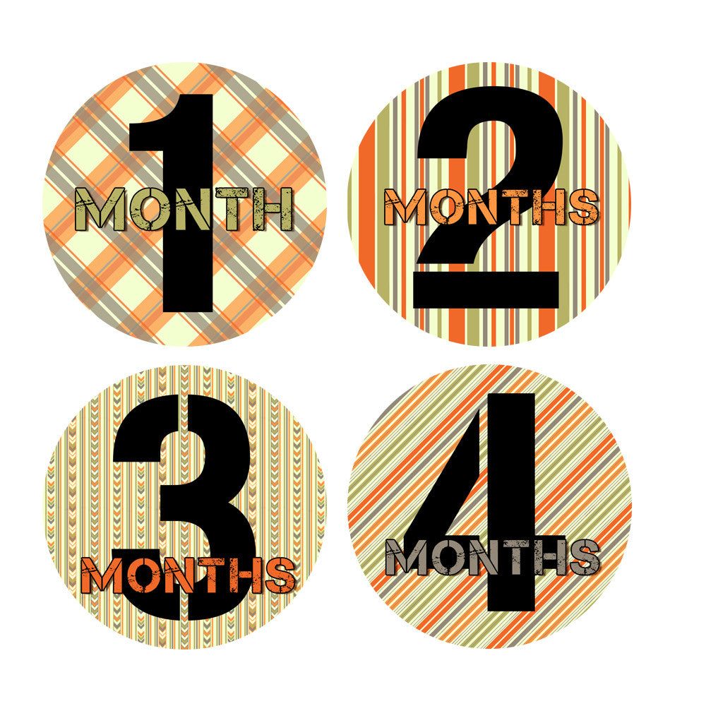 Orange, Green & Gray Patterned Monthly Baby Stickers onesie sticker - INKtropolis