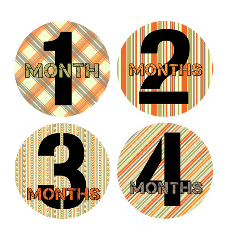 Orange, Green & Gray Patterned Monthly Baby Stickers