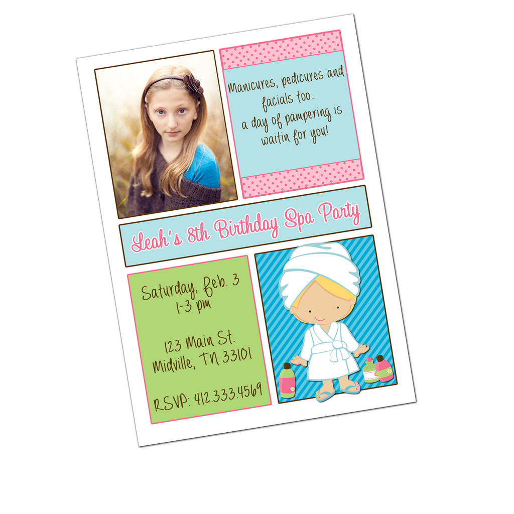 Spa Party Blonde Girl Digital Invitation Digital Invitations - INKtropolis