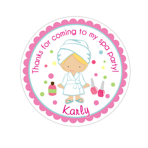 Blonde Girl Spa Party Personalized Birthday Favor Sticker